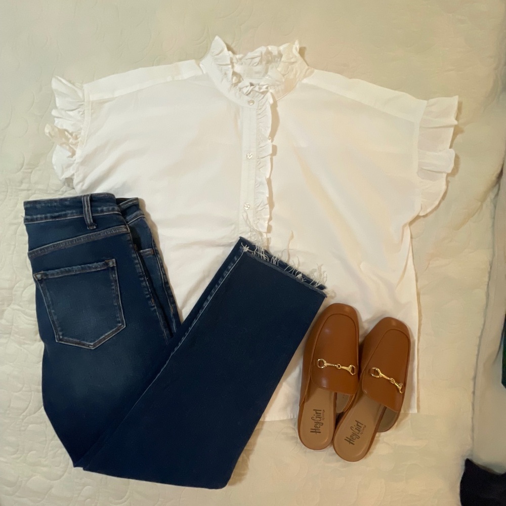 Free assembly white ruffle blouse